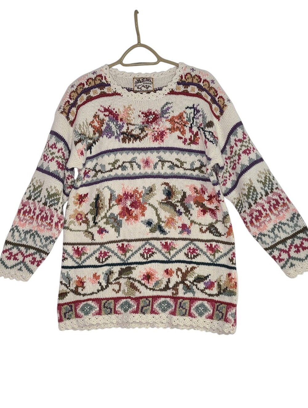 Vintage 1995 Heirloom Collectibles Floral Fair Isle Knit Sweater Size Small